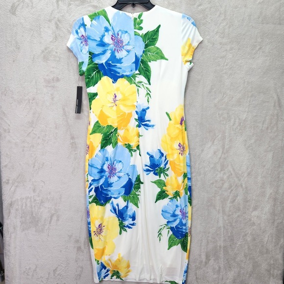 Maggy London Women's Blue Yellow Floral Sheath Dress Short Sleeve Midi Size‎ 6 - Picture 3 of 9